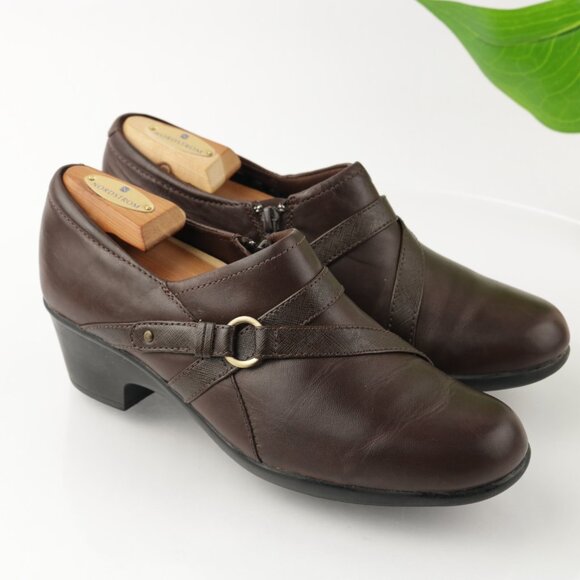Clarks Womens Genette Arc Loafer Size 11 M Brown Leather Block Heel Bootie Shoe - Picture 11 of 12
